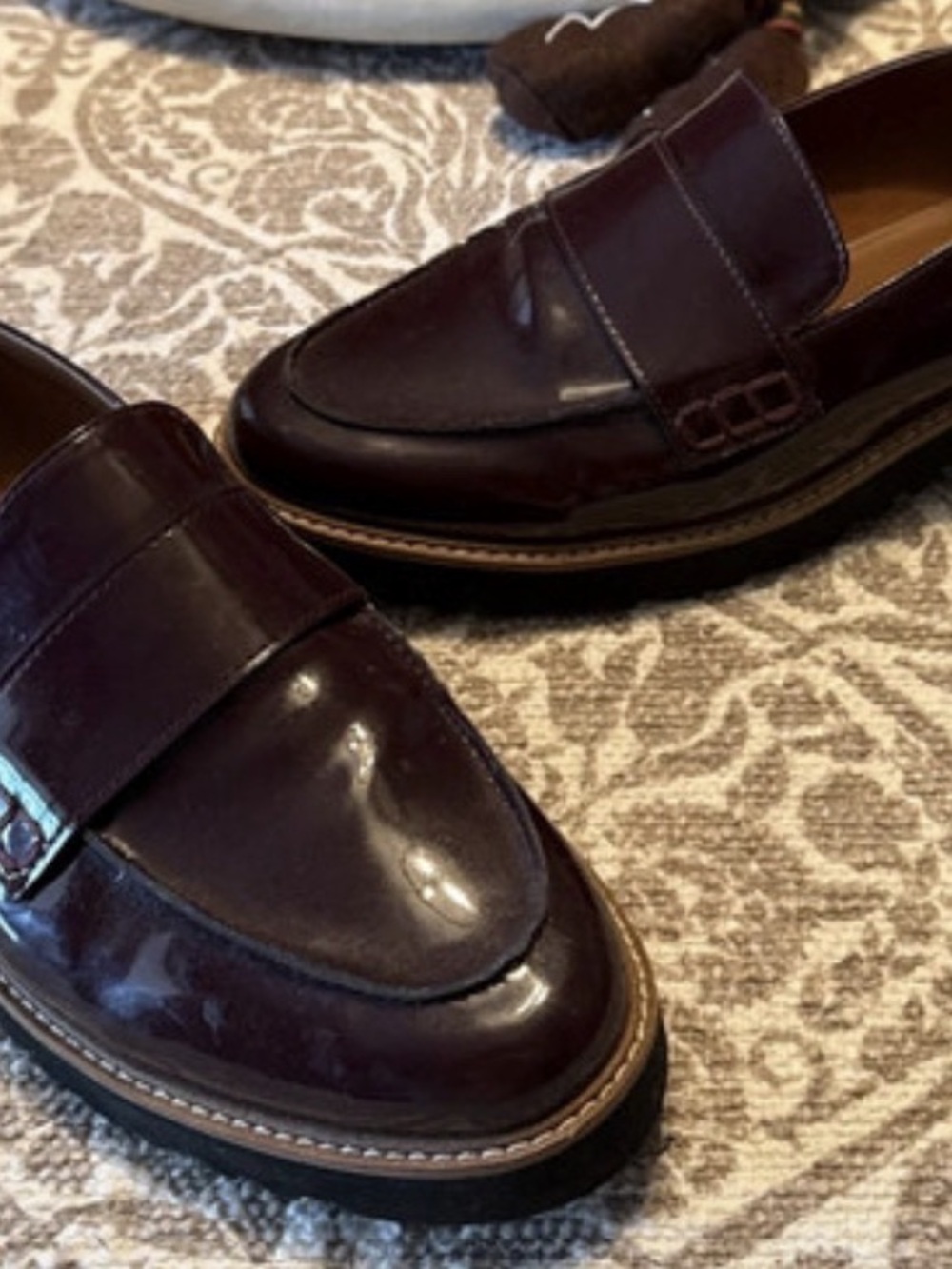 Franco Sarto Patent Loafers in Burgundy Like New